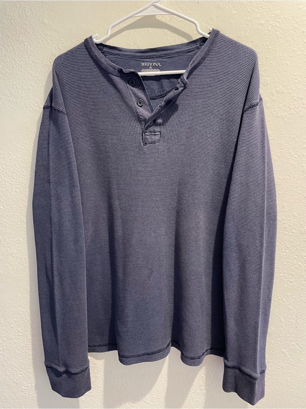 Merona Men's Gray Waffle Knit Long Sleeve Henley Button T-Shirt Size XL